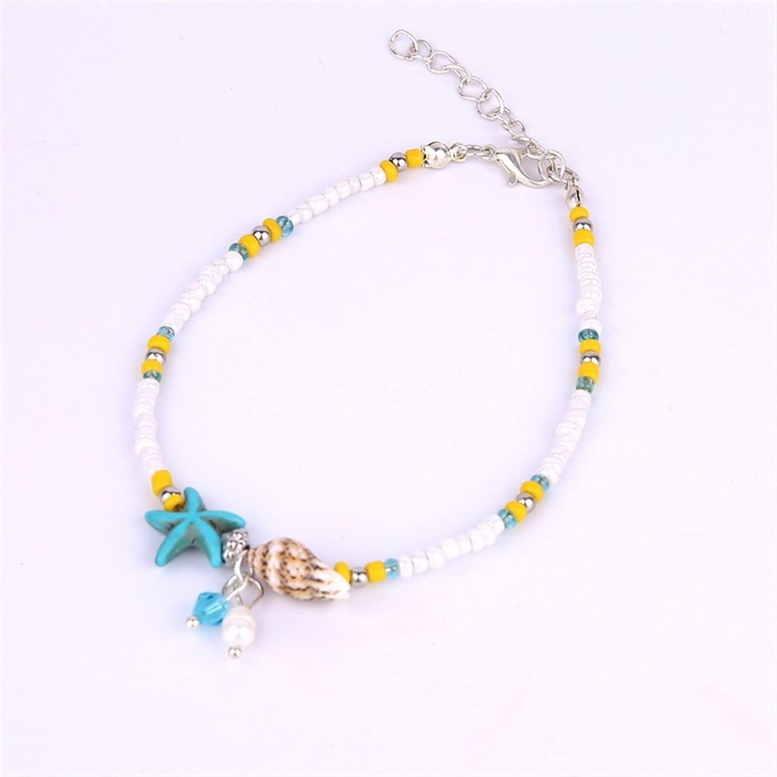 Fußkettchen/Fußkettchen Einfache Reisperlen-Seestern-Fußkettchen Strand-Yoga-Armband Fußdekoration Schönes Trend-Fußkettchen (ca. 25 cm) Fußkettchen (Farbe: Blau)