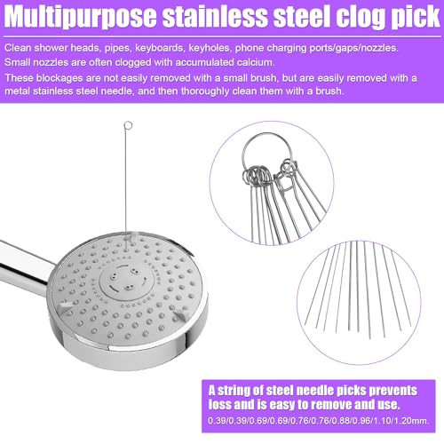 Image of NQEUEPN 10pcs Shower Head Cleaners, with 10pcs Needle Picks Anti-Clogging Shower Head Cleaning Brush Tiny Crevice Cleaner Tool for Small Holes Gaps Nozzle Window Slot Household Bathroom (Purple)