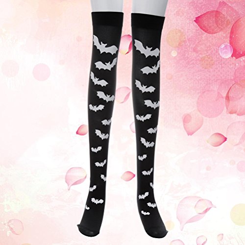 Oulii 1 Pair Halloween Bats Pattern Over The Knee High Socks Cosplay Long Socks For Womens Girls #TOP3