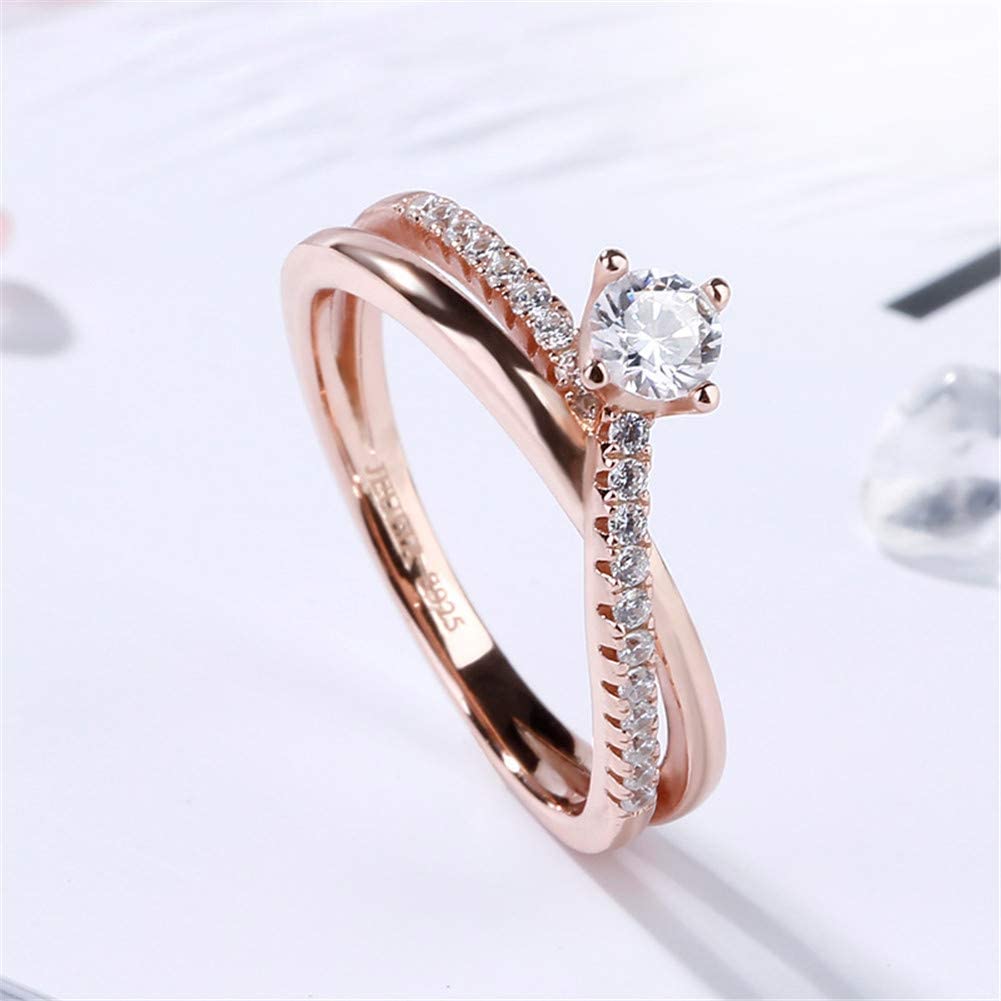 Jeulia Anillos de promesa de plata de ley solitario chapado en oro rosa 18k anillos de corte redondo para cumpleaños, boda, compromiso