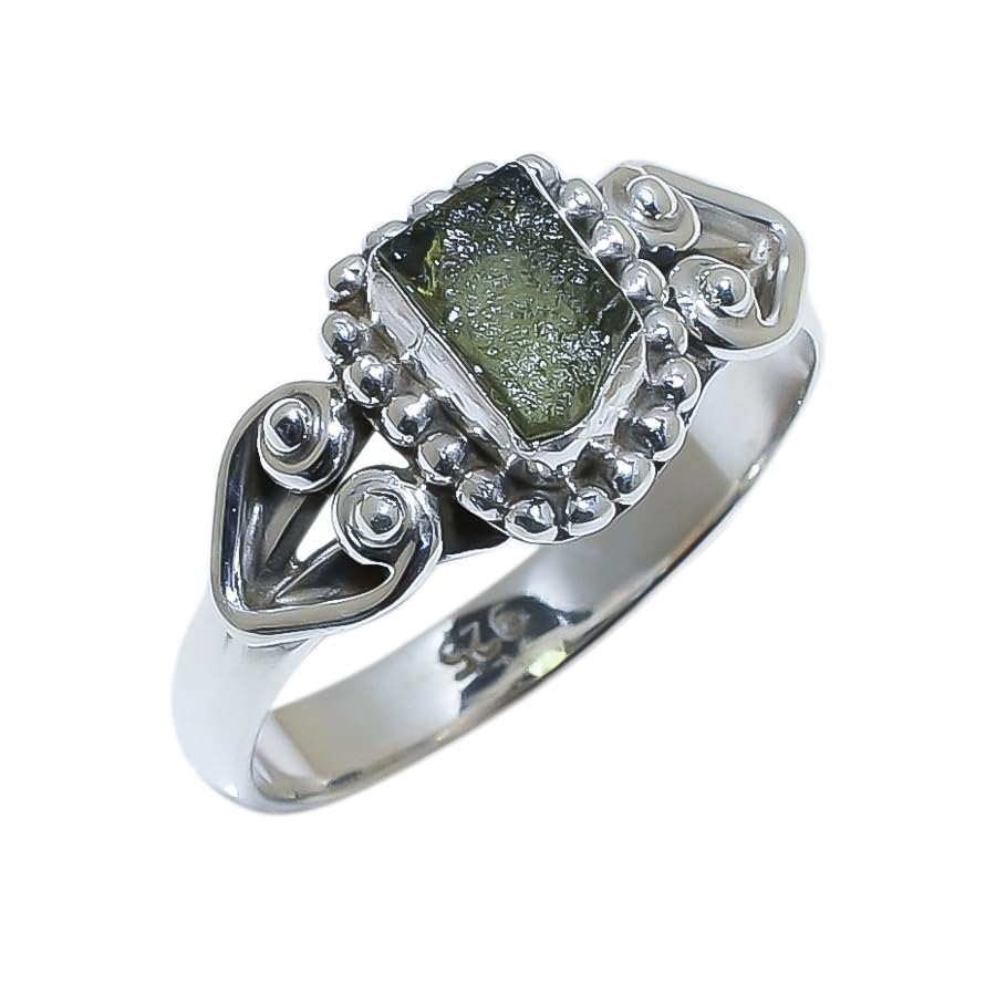 Moldavite,925 Sterling Silver Moldavite Ring Moldavite Meteorite Ring Natural Moldavite Gem Anniversary, Engagement Gift Party Wedding CR-197