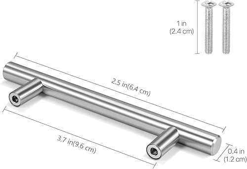 Miniatura 3 de Flexzion Paquete de 10 pomos para gabinetes de cocina, tiradores de barra en T, tiradores de cajón de 2 pulgadas de un solo agujero, acero