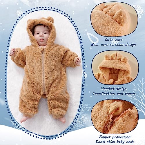 Newborn Baby Bear Outfit Suit Girls Boys Fleece Jumpsuit Romper Hooded Winter Snowsuit Clothes4