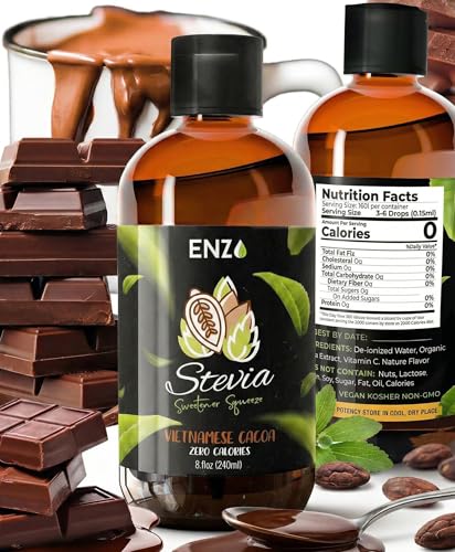 Enzo Liquid Stevia Drops Our Zero Calories Sweetener (8oz - 1600 Servings/Bottle) - Chocolate - All Natural flavoring with No Artificial Additives &amp; Filler Ingredient