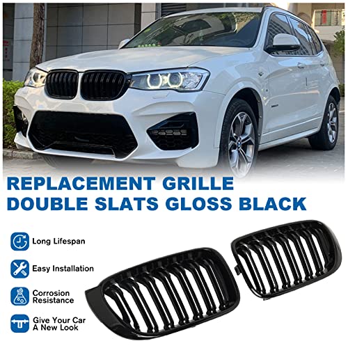 BILLDIO F25 F26 Grille - Black Kidney Grill Compatible with 2014-2017 X3 F25, 2014-2018 X4 F26， Double Slats Glossy Black by BILLDIO - Image 2