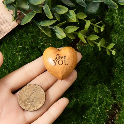 CREATCABIN Love You Wooden Heart Ornaments Tiny Hug Token Solid Olive Wood Heart Isolation Gift Hand Holding Keepsake Missing You Gift Thinking of You Present For Lover Friends Family Couple 1.25 Inch - Image 3