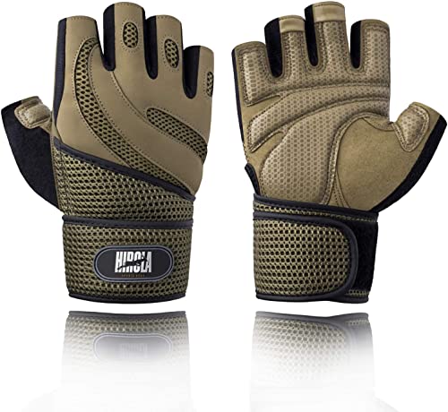 La mejor comparación de Guantes y manoplas para Hombre los preferidos por los clientes. 45 Hirola Guantes para Gimnasio Unisex con Apoyo de Muñeca Hecho de Microfibra y Licra para Entrenamiento de Crossfit, Fitness, Levantamiento de Peso o Gimnasio (Café, CH)