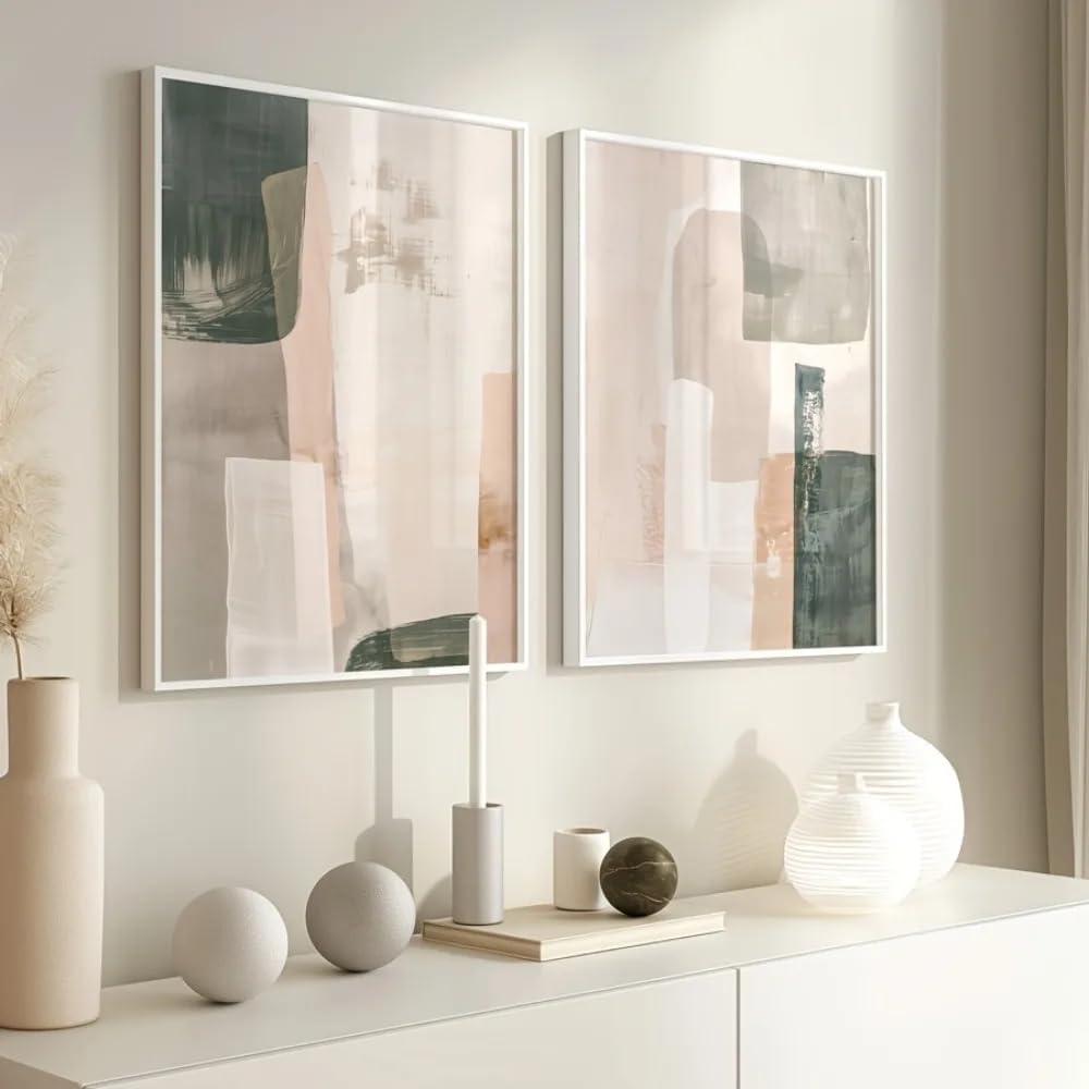 LTjiajuypd Quadro astratto su tela, beige e verde, stile moderno e bohémien, ideale per arredare soggiorno e camera da letto (60x80 cm - 2 pezzi)
