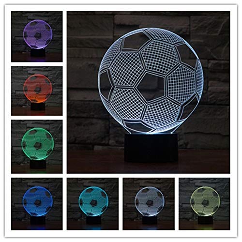 Lámpara de noche 3D fútbol 7 colores con control remoto miniatura 2