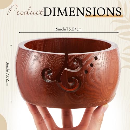 Image of Marsui Wooden Yarn Bowl, 3-Holes Curl Design Knitting Bowl, Knitting Yarn Bowl with Holes Storage, Ideal Yarn Bowl for Knitters, Yarn Bowl for Crocheting and Knitting Mothers Day Gift 6 inch x 3 inch