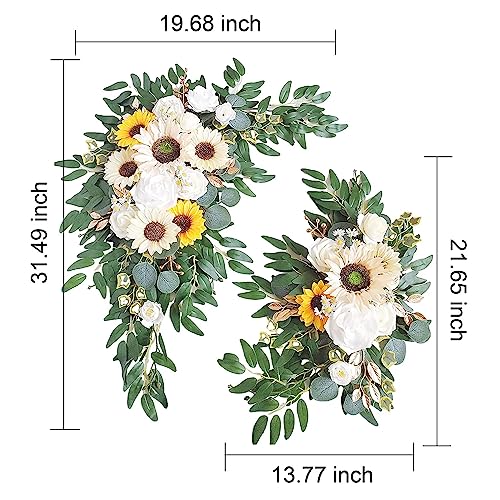 Emivery Wedding Sunflower Arch Flowers (Pack of 2), White Sunflower Flower Swag Artificial Flower Arrangements Floral Decorations for Wedding Arch Ceremony and Reception Backdrop