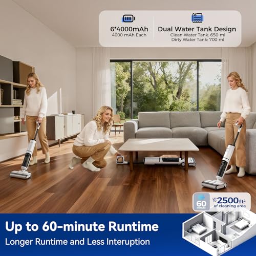 Image of Wet Dry Vacuum Cleaner,22KPa Wet Dry Vacuum Mop with Self-Cleaning,Cordless Vacuum Mop All in One,Up to 75 Mins Runtime,One-Step Self Cleaning,Anti-Tangle Design,SmoothDrive Tech,Lightweight