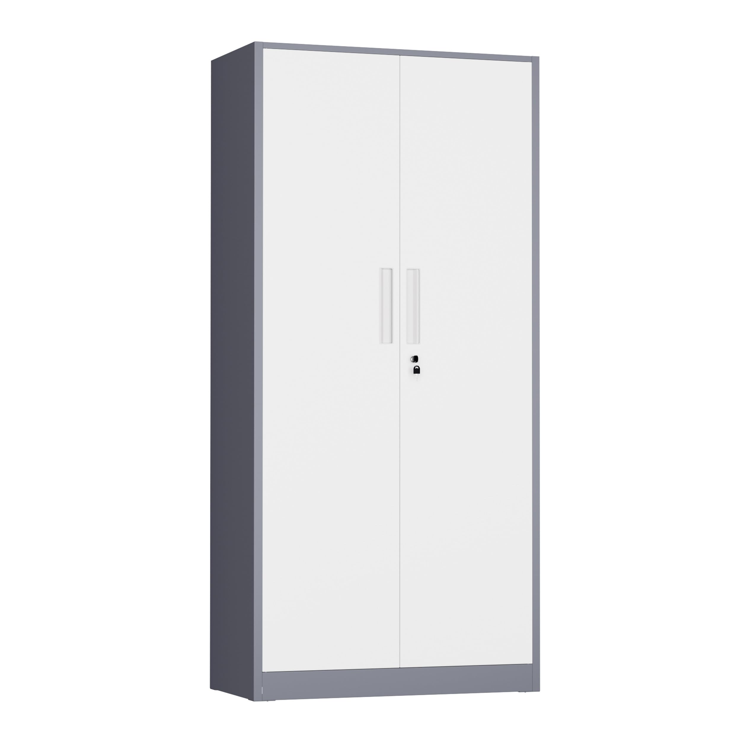 INTERGREAT Metal Storage Cabinet with Lock, 63" H Metal Cabinets Storage with 2 Doors and 4 Adjustable Shelves, Locking Garage Cabinet for Home Office, Kitchen, Bathroom (White Grey)