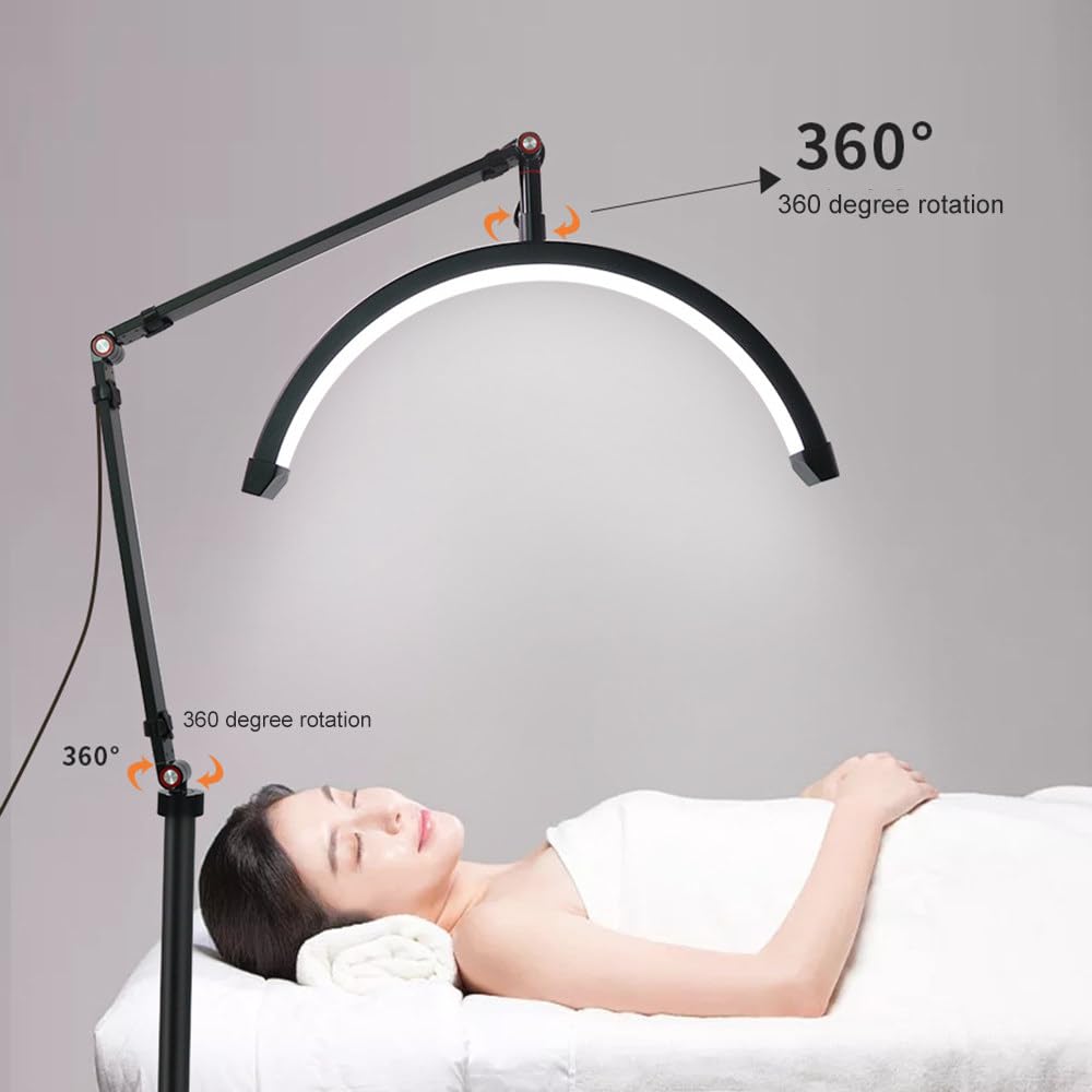 Podłogowa, wysuwana lampa kosmetyczna, przenośna lampa biurkowa Half Moon, lampa kosmetyczna dla tatuażystów, technika paznokci, lampa do rzęs z uchwytem na telefon,White