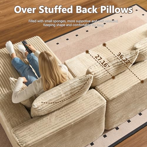 Image of HOOOWOOO Plush L Shaped Sectional Couch,97 inch Assembly Free Modern Minimalist Sofa,Boneless Corner Couch in A Box for Apartment Renting House Office(Left Chaise Beige)