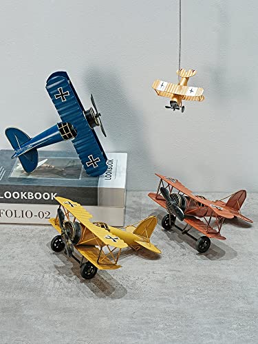 Avión pequeño amarillo miniatura retro de metal decoración 18.5cm 4
