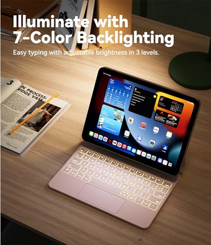 Image of GreenLaw for iPad 11th(A16,2025) /10th(2022) Generation Case with Keyboard, Magic-Style Keyboard Stand, 7 Color Backlit, Stain-Resistant Surface, Multi-Touch Trackpad, Blush Pink