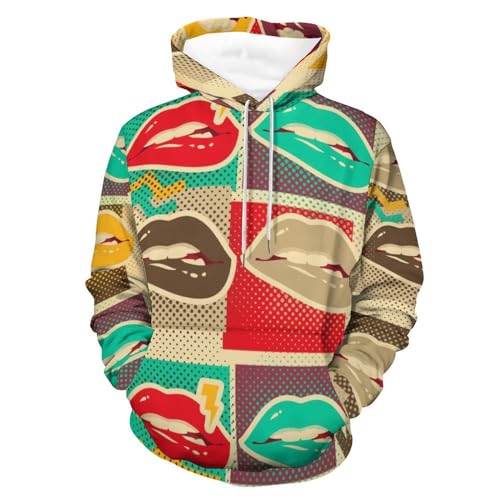 Pull Lèvres De Couleur Sweat à Capuche Imprimé Graphique Manche Longue Unisexe S