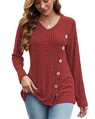 Image of JomeDesign Womens Sweaters Long Sleeve Shirts V Neck Sweatshirt Loose Casual Tunic Tops