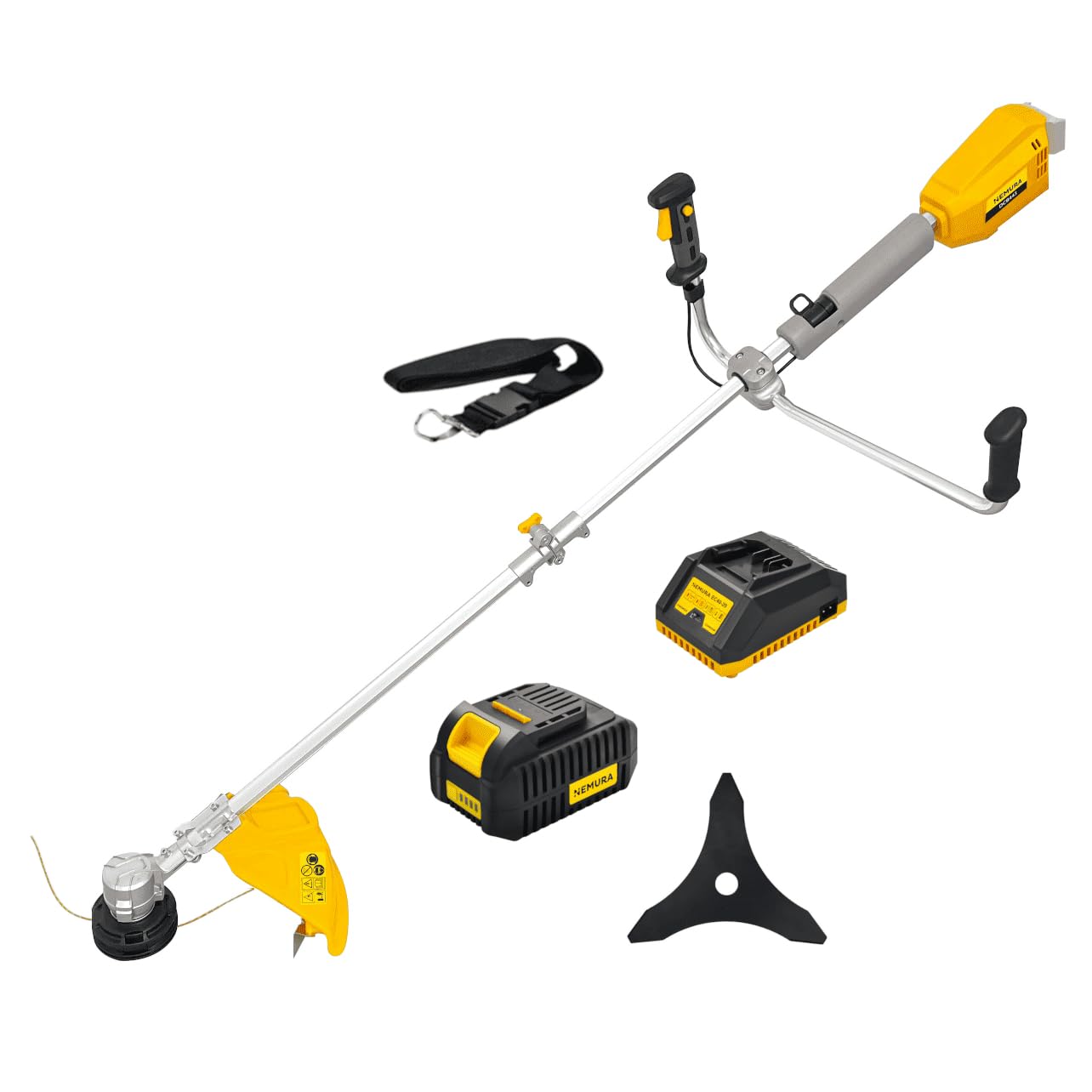 Nemura Desbrozadora Batería 40 V – L: 43 cm + Cable + Hoja + 1 batería de 4 Ah y Cargador rápido – Herramientas de jardín de Calidad – Marca Francesa