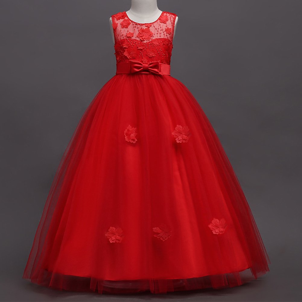 IMEKIS Vestido de princesa para niña, con flores, vestido de dama de honor, sin mangas, bordado, vestido de fiesta, tul, encaje, vestido de fiesta, cumpleaños, desfile de noche, vestido de cóctel,