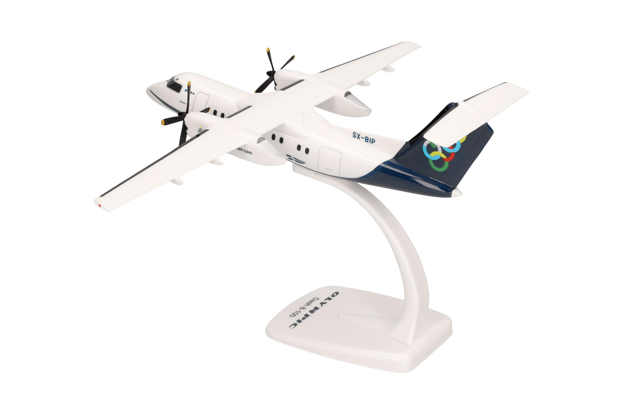 Herpa modello di aereo Olympic Air DHC-8-100, in scala 1:100 - Snap-Fit, pezzo da collezione, miniatura deco, statuetta con supporto in plastica