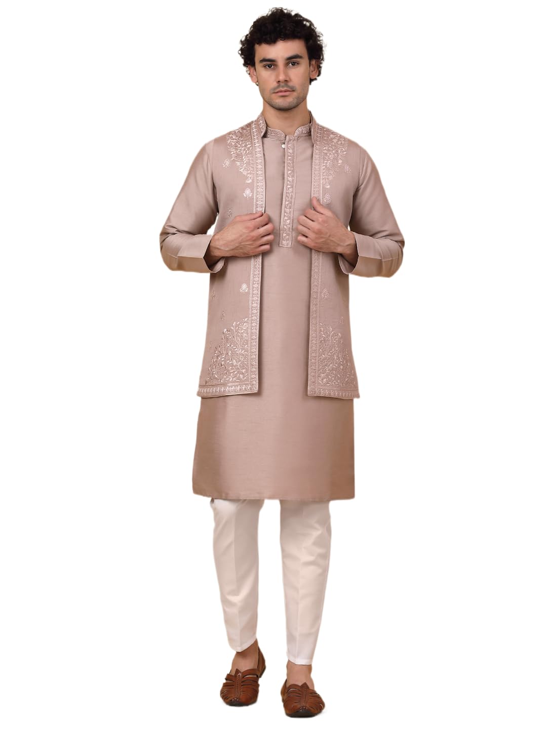 jompers Men's Embroidered Waistcoat and Kurta Pyjama.-picture-25
