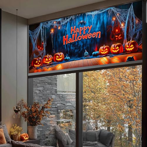 Vinilo decorativo Halloween con calabazas y telarañas 39.3x17.7 pulgadas miniatura 5