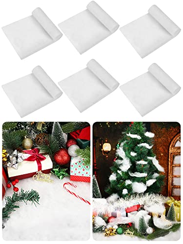 Shappy Christmas Fake Snow Decor Indoor Cotton Artificial Snow Blanket Roll Cotton Christmas White Snow Cotton Fluffy For Christmas Winter Holiday Indoor Decoration (6 Pieces,31.5 X 57.1 Inches) #TOP2