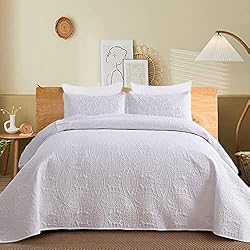 Colcha 240X260 WONGS BEDDING Blanco Colcha de 240 x 260 cm,Colcha de Microfibra,con 2 Fundas de Almohada de 50 x 70 cm para Cama