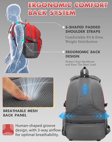 Image of ProEtrade Backpack Bookbag for College Laptop Travel, Fit Laptop Up to 15.6 inch with USB Charging Port Multi Compartment Anti theft, Gift for Women Men (Red)