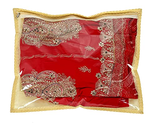Image of Kuber Industries 3 Pcs Plastic Waterproof Saree Covers for Storage | Wardrobe Organizer for Storage | Saree Organiser for Wardrobe | Palki Print - Golden
