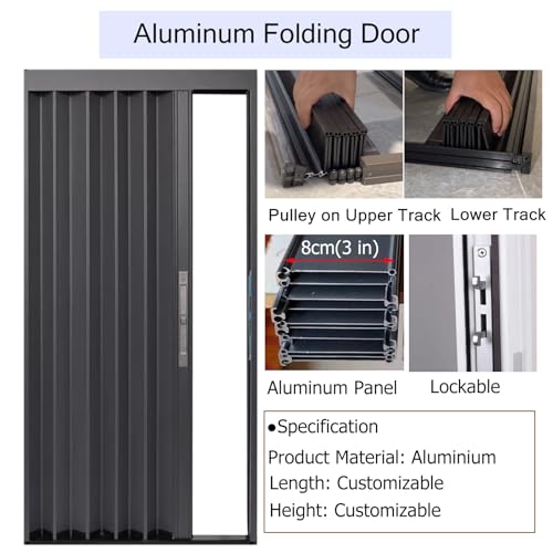 Portes accordéon multi-plis – Porte coulissante pliante pour porte, salle de bain et séparateur de pièce avec cadre gris et panneau en aluminium, disponible en plusieurs tailles