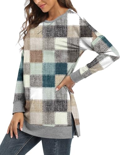 BETTE BOUTIK Women's Drop Long Sleeve Sweatshirts Casual Crewneck Tunic Tops Sweartshirts With Side Slits S-3XL