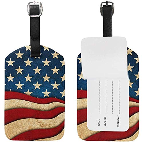 Preisvergleich Produktbild Carneg Kreative amerikanische Flagge Leder Reisegepäckanhänger Set lustige personalisierte PU Tasche Kofferetiketten mit Gurt Kabel Ausweis