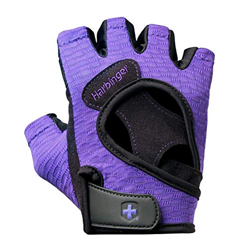By Harbinger Women Flexfit Wash and Dry Weightlifting Gloves with Padded Leather Palm Medium (Fits 7-7.5 Inches), Purple
