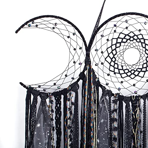ANROYE Black Triple Moon Goddess Macrame Wall Hanging, Wicca Crescent Dream Catcher for Witch Home, Dreamcatcher for Bedroom Decoration, Pagan Woven Tapestry for Wiccan Adults Decor - Image 4