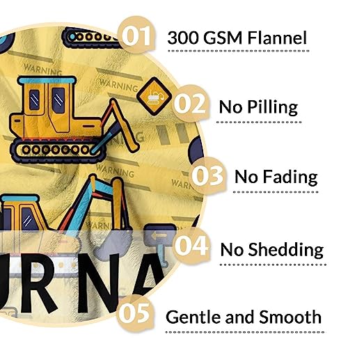 Personalized Construction Truck Blanket Gifts with Name - 30x40 Inches Funny Throw Blanket for Boys & Kids - Yellow Soft Fuzzy Excavator Blankets for Couch & Office