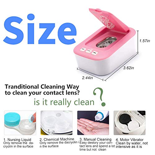 Contact Lens Cleaner, Ofone Ultrasonic Contact Lens Cleaner Case For Soft Hard Rgp Lenses Portable Contact Lens Cleaning Machine For Travel (Pink) #TOP6