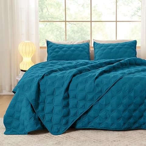 Litanika King Size Quilt Bedding Set - Teal Lightweight Comforter Bedspreads & Coverlets Turquoise - Bedding Cover Bed Decor All Season - 3 Pieces (1 Quilt, 2 Pillowcases) Cover