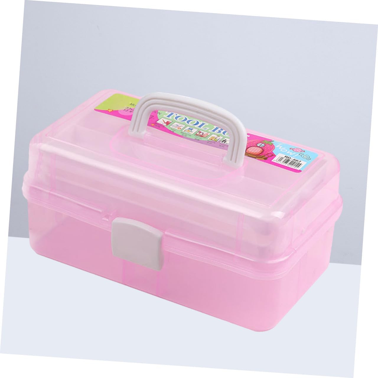 SHINEOFI Portable Multi-Function Craft Storage Box Three-Layer Paint Container for Art Supplies Capacity Pink Organizer with Buckle Design for Easy Access