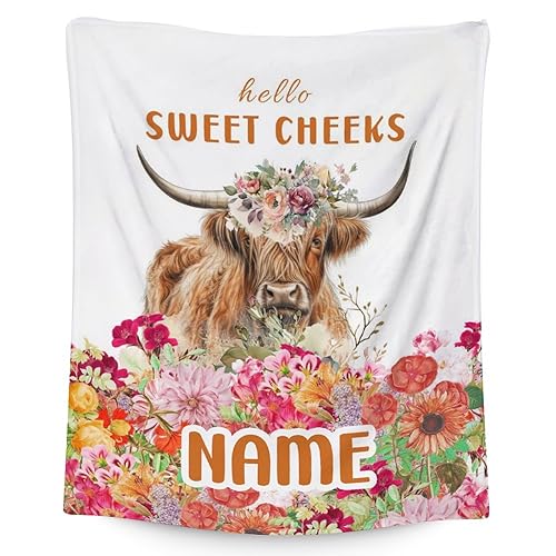 Mercuryelf Custom Highland Cow Throw Blanket - Soft, Fuzzy & Warm - 40x50 Inches Flannel Blankets for Travel, Office - White Novelty Throws Gift for Girls, Boys