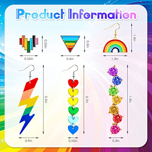 Hicarer 6 Pairs Rainbow Pride Earrings Lightweight Chain Rainbow Love Wins Dangle Mesh Drop Clip on Earrings for Women (Cute Style)2