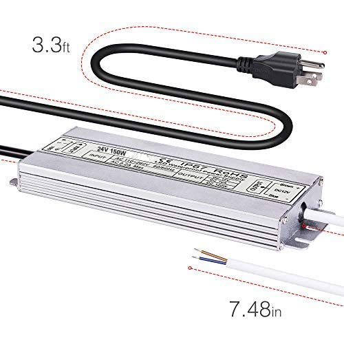 24V 150W LED Driver,Waterproof IP67 LED Power Supply Low Voltage Transformer Adapter,100V-260V AC to 24V DC Output for Any 24VDC LED Lighting