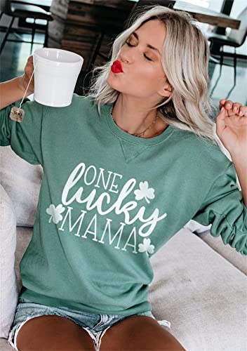 Image of Womens St. Patrick Day Lucky Clover Sweatershirt Crew Neck Long Sleeve Blouse Graphics Tie Dye Pullover