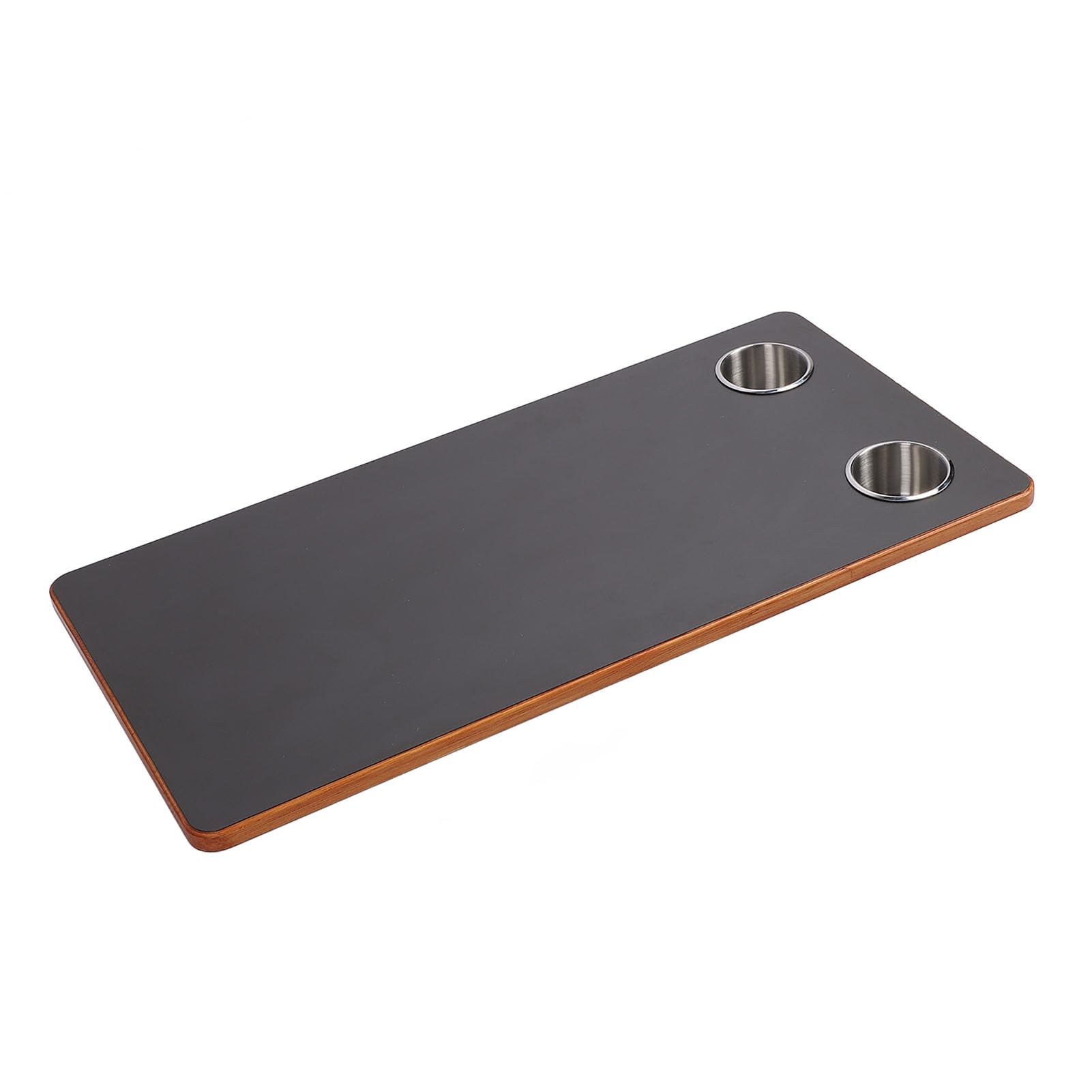 Akozon Plateau de Table pour Camping-Car, Bateau, Grand Plateau en Bois Massif avec Porte-gobelets en Acier Inoxydable, pour Camping-Car, Yacht, Terrasse, Noir, 800 X 400 Mm