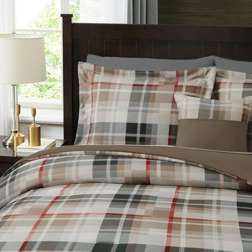 Image of MaiReve Twin XL Comforter Set, Plaid Design Comforter Set 5 Pieces,Twin XL Comforter for Dorm Farmhouse All Season Lightweight &Comfy with Fitted Sheet, Flat Sheet (Khaki, 66 inchx90 inch)