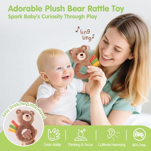 hahaland 9-in-1 Baby Shower Gifts for Boys & Girls with Swaddle Blanket, Infant Rattle Socks & Wristband Set, Crinkle Baby Books, Plush Rattle Toys, Wooden Milestone & Greeting Card, 0-12 Months Baby Sensory Toy Easter Gift Set — view 3