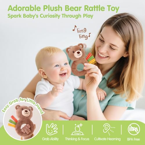 hahaland Baby Shower Gift for New Mom, Newborn Gift Set for Boys & Girls with Swaddle Blanket, Rattle Socks and Wristband Set, Plush Rattle, Soft Baby Crinkle Book, Wooden Milestone Card - Thumbnail 6