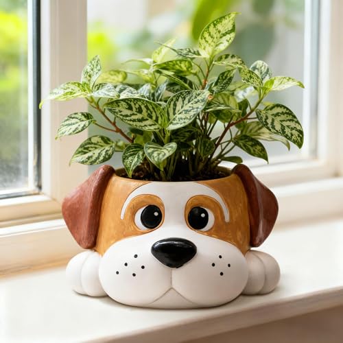 Toparad Dog Resin Planter Pot - Funny Animal Plant Pots for Home Office Decor Cute Flower Pot with Drainage Hole for Indoor Outdoor Plants Unique Succulent Pots Gift IdeaI for Plant Lovers